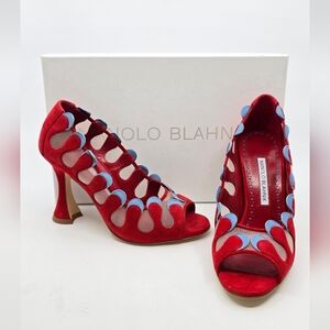 Manolo Blahnik Aziz Kid Suede Open- Toe Pumps